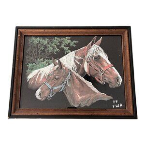 Vintage Framed Horse Painting Signed FWA – Equestrian Wall Art – 18 x 14